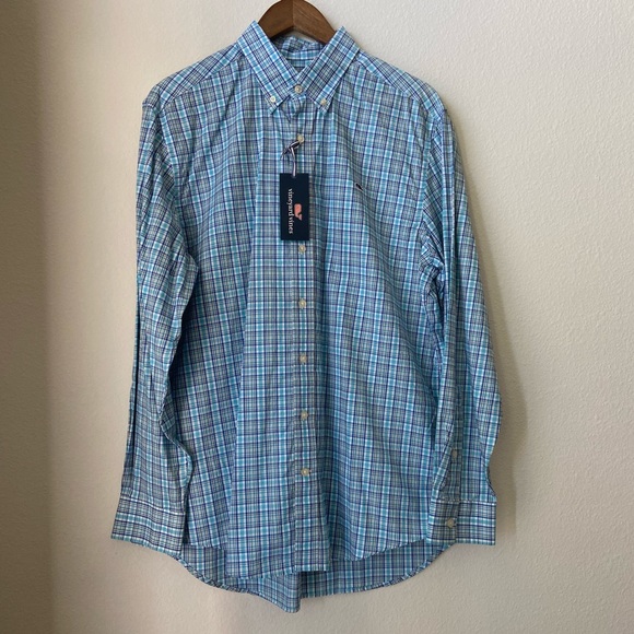 🆕 w/ Tags Vineyard Vines Blue Plaid Button Down - Picture 2 of 10